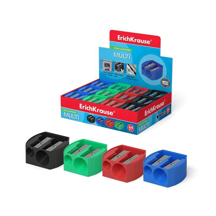 Erichkrause Multi - Sacapuntas de Plastico con Dos Orificios - Diametros de 8mm y 11mm - Color Surtido