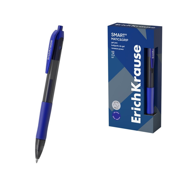 Erichkrause Smart-Gel Boligrafo Retractil - Punta de 0.5mm - Trazo de 0.4mm - Cuerpo Translucido Redondo - Tinta de Gel de Seca