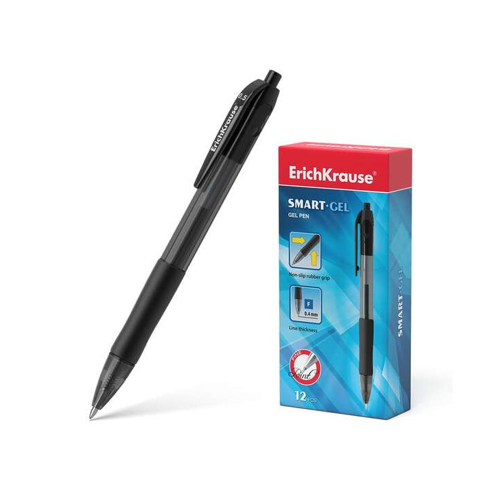 Erichkrause Boligrafo de Gel Automatico Smart-Gel - Punta Normal - Cuerpo Translucido Redondo - Agarre Comodo - Tinta de Gel de