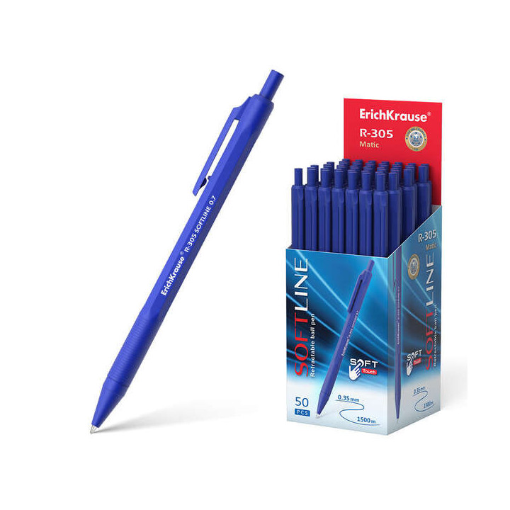 Erichkrause Boligrafo Automatico R-305 - Recargable - Punta de Aguja - Cuerpo Hexagonal Opaco - Tinta de Secado Rapido - Color