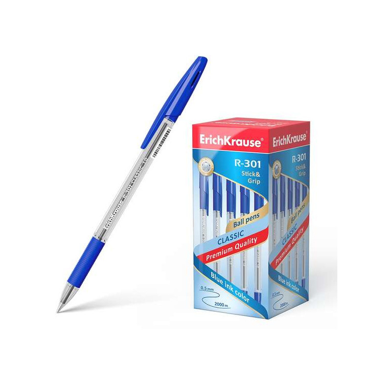 Erichkrause R-301 Stick&Grip Boligrafo de Bola Punta 1.0mm - Trazo 0.5mm - Agarre con Grip de Goma - Tinta de Secado Rapido - C