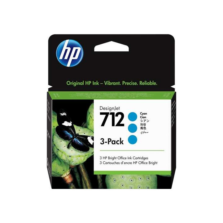 HP 712 Cyan Pack de 3 Cartuchos de Tinta Originales - 3ED77A