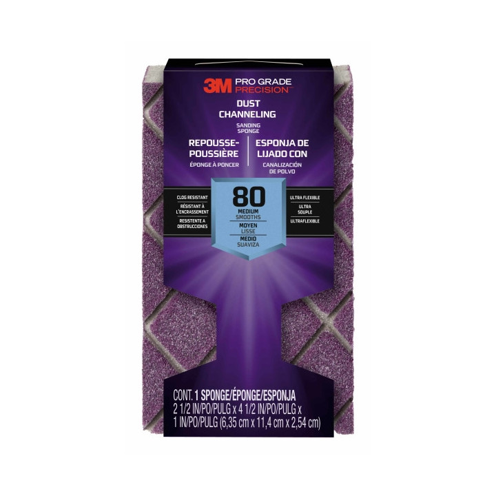 3M Pro Grade Precision Taco de Lija - Grano 80 Mediano - Canalizacion de Polvo - 6.35x11.4x2.54cm - Color Morado