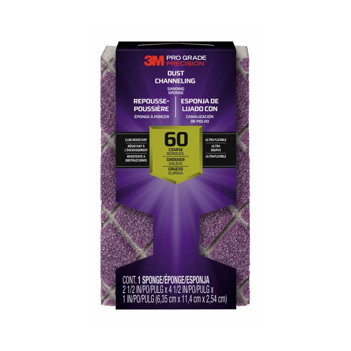 3M Pro Grade Precision Taco de Lija - Grano 60 Grueso - Canalizacion de Polvo - 6.35x11.4x2.54cm - Color Morado
