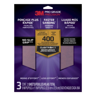 3M Pro Grade Precision Pack de 3 Hojas de Lijado - Grano 400 Extrafino - 22.8x27.9cm - Rendimiento Superior - Reduccion de Fati
