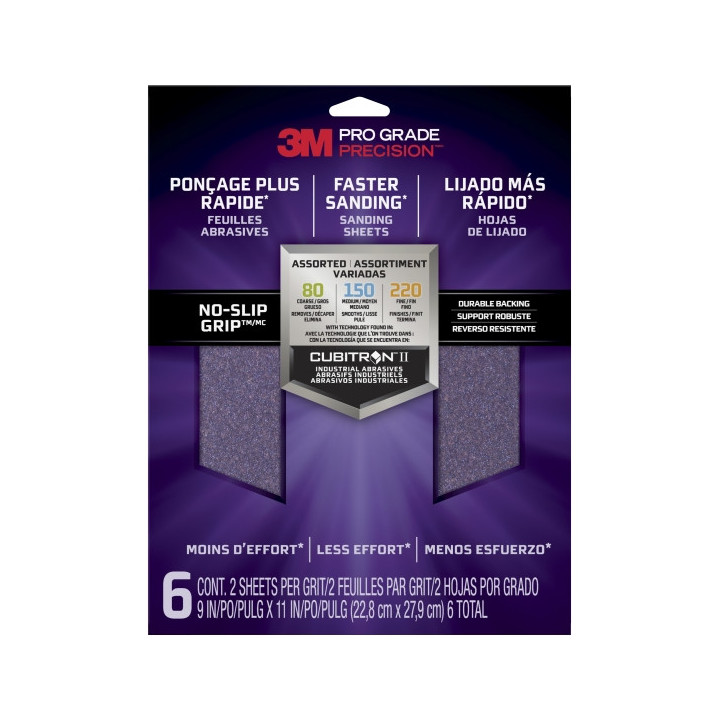 3M Pro Grade Precision Faster Pack de 6 Hojas de Lijado - Lijas de Granos Surtidas - 22.8x27.9cm - Rendimiento Superior - Reduc