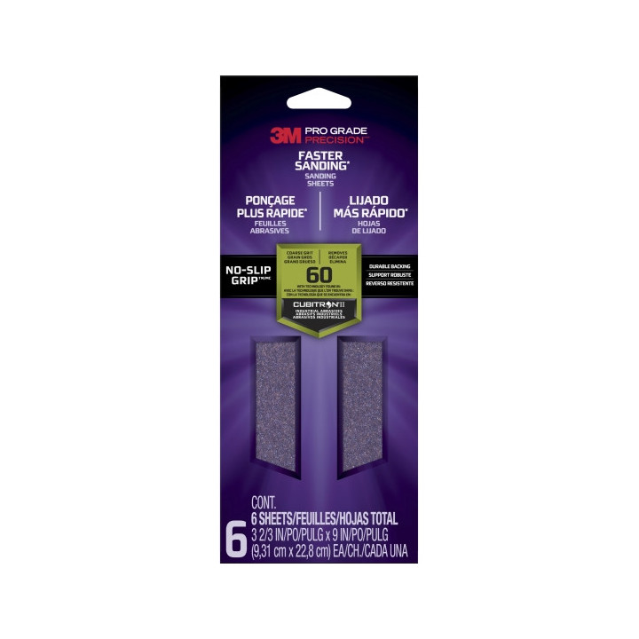 3M Pro Grade Precision Faster Hojas de Lijado - Grano 60 Grueso - 9.31x22.8cm - Rendimiento Superior - Reduccion de Fatiga - Co