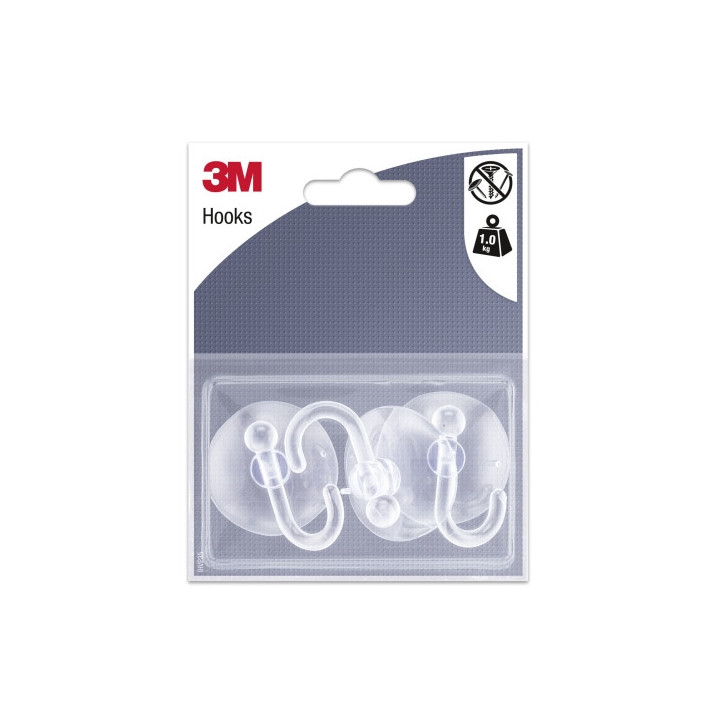 3M Pack de 3 Ganchos de Ventosa - Soporta hasta 1kg - Color Transparente