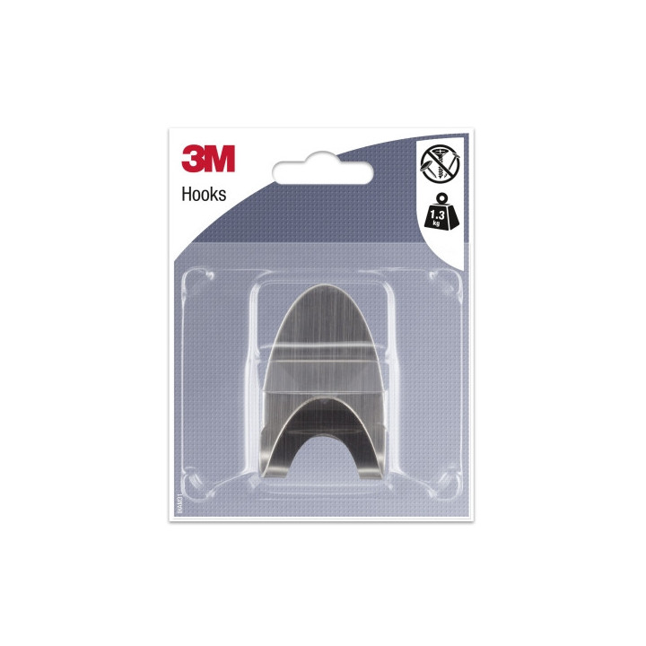 3M Gancho Adhesivo Metalico - Ovalado - Soporta hasta 1.3kg - Color Gris/Titanio