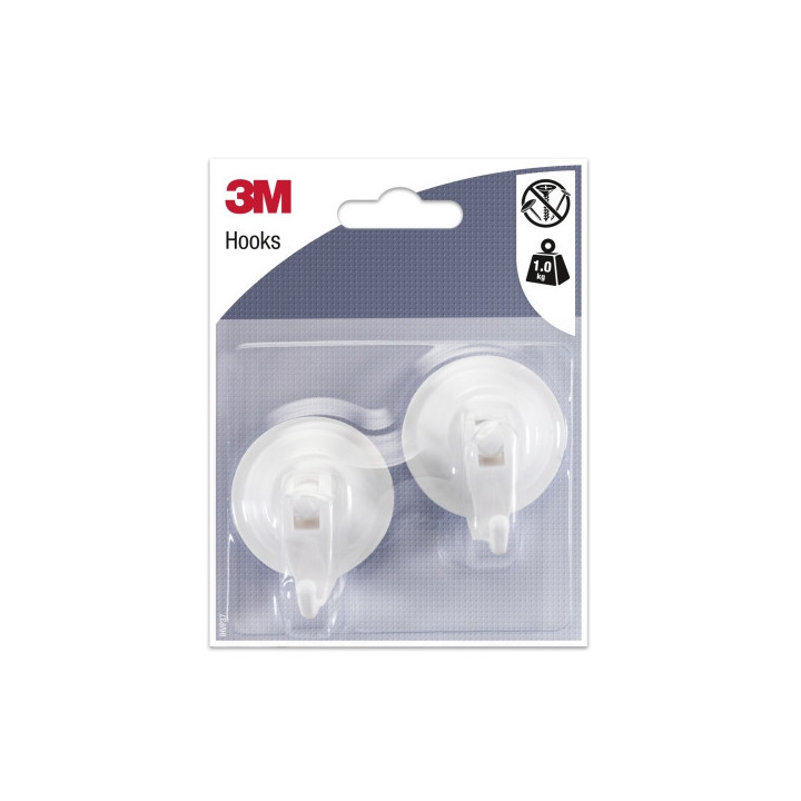 3M Pack de 2 Ganchos con Ventosa - Cierre de Palanca - Soporta hasta 1kg - Color Blanco