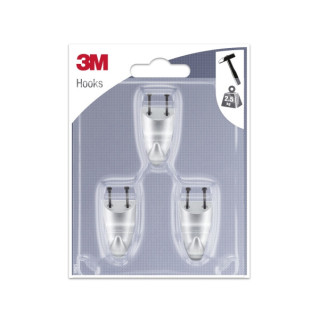 3M Pack de 3 Ganchos para Clavar - Formato S - Soporta hasta 2.5kg - Color Gris Metalizado