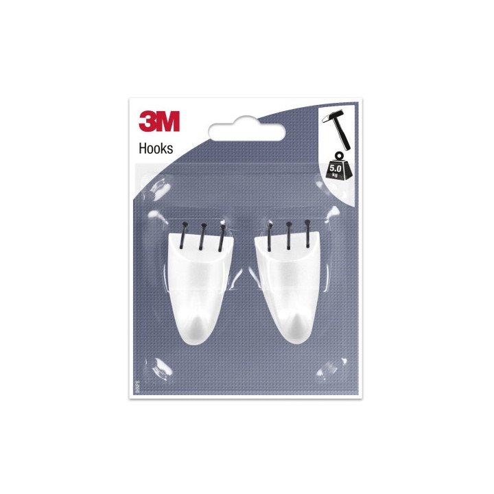 3M Pack de 2 Ganchos para Clavar - Formato M - Soporta hasta 5kg - Color Blanco