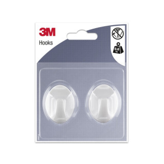 3M Pack de 2 Ganchos Adhesivos Ovalados - Formato M - Soporta hasta 0.6kg - Color Blanco