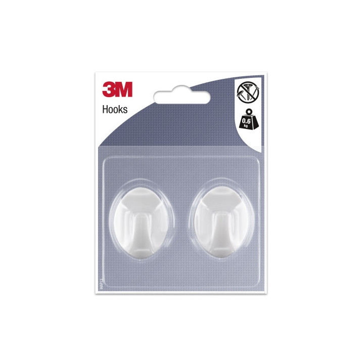 3M Pack de 2 Ganchos Adhesivos Ovalados - Formato M - Soporta hasta 0.6kg - Color Blanco
