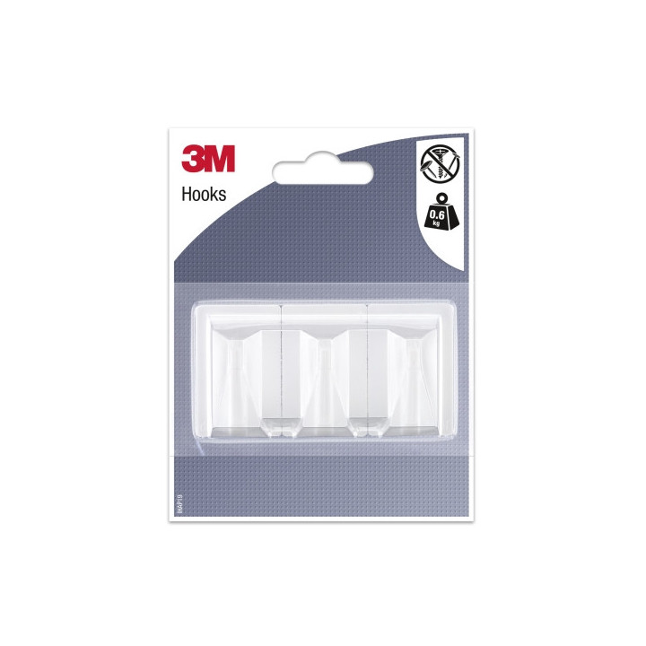 3M Gancho Adhesivo Rectangular - Formato L - Soporta hasta 0.6kg - Color Blanco