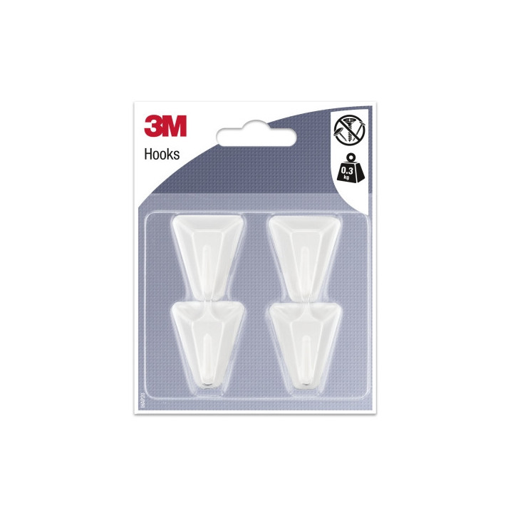 3M Pack de 4 Ganchos Adhesivos Triangulares - Soporta hasta 1kg - Color Blanco