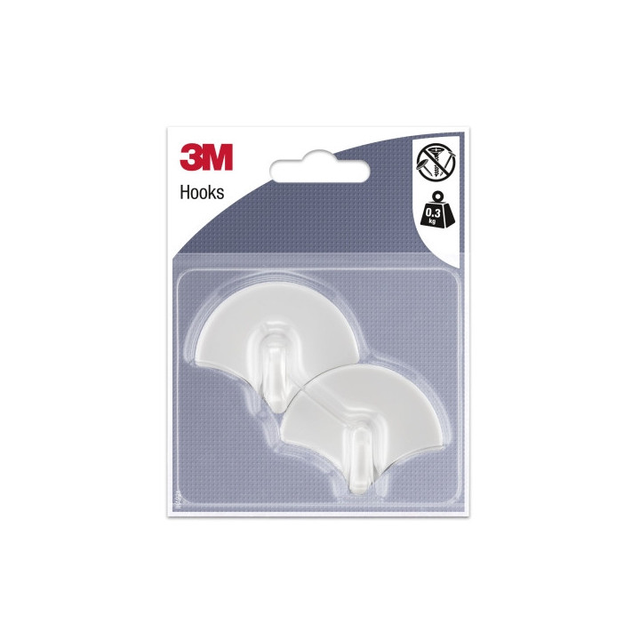 3M Pack de 2 Ganchos Adhesivos con Forma de Abanico - Soporta hasta 0.3kg - Color Blanco