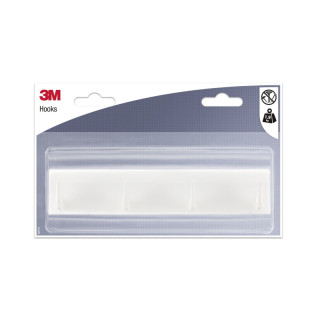 3M Ganchos Adhesivos en Barra - Barra con 4 Ganchos - Soporta hasta 1.9kg - Color Blanco