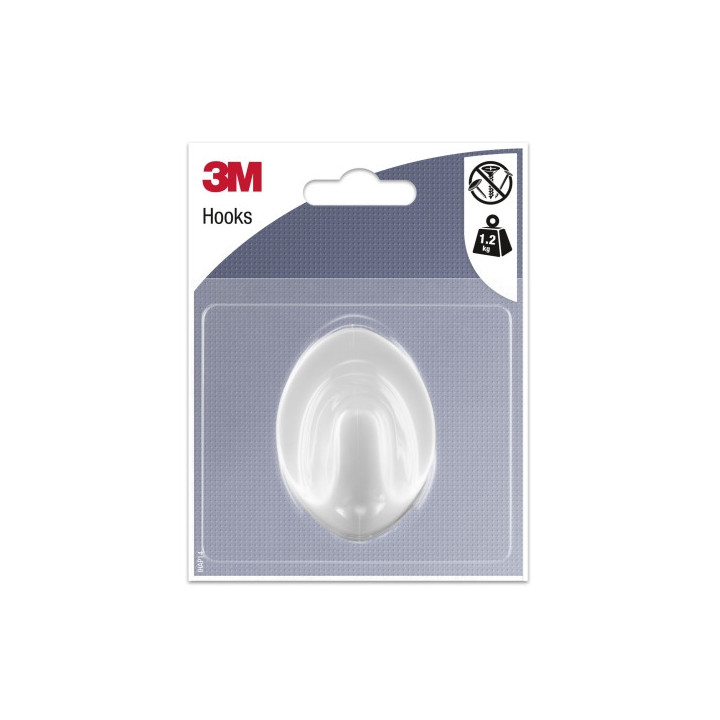 3M Gancho Adhesivo Ovalado - Grande - Soporta hasta 1.2kg - Color Blanco