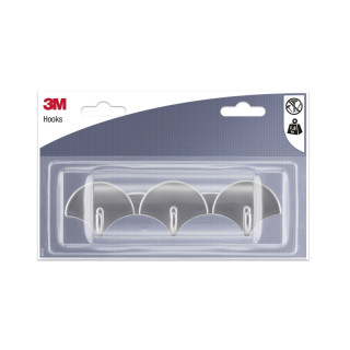 3M Ganchos Adhesivos en Barra - 3 Ganchos - Soporta hasta 1.5kg - Color Gris Metalizado
