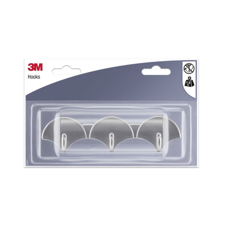 3M Ganchos Adhesivos en Barra - 3 Ganchos - Soporta hasta 1.5kg - Color Gris Metalizado