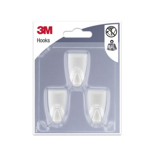 3M Pack de 3 Ganchos Adhesivos Modernos - Formato S - Soporta hasta 0.3kg - Color Blanco