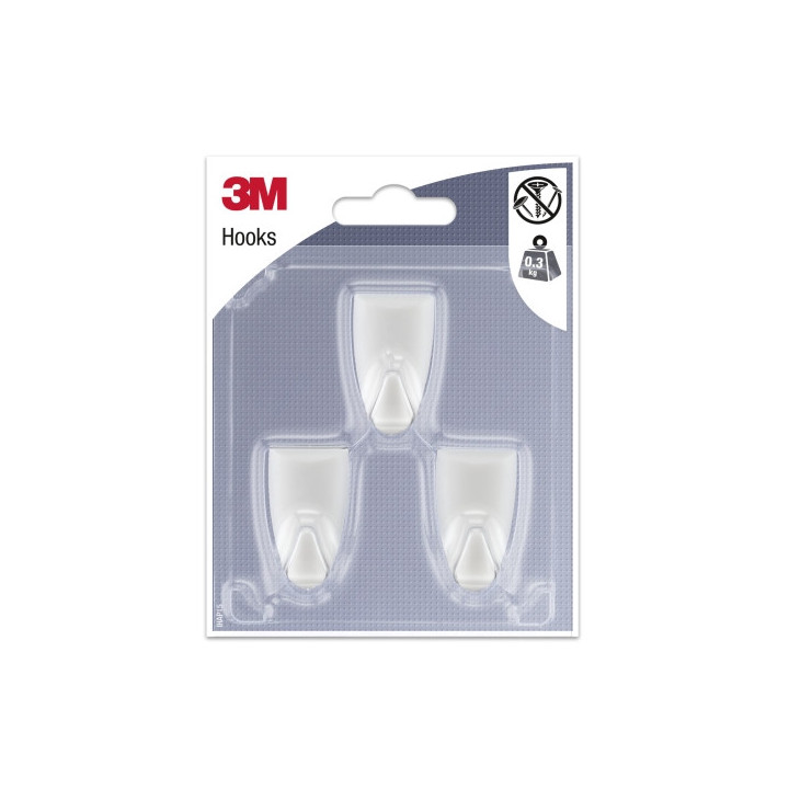 3M Pack de 3 Ganchos Adhesivos Modernos - Formato S - Soporta hasta 0.3kg - Color Blanco