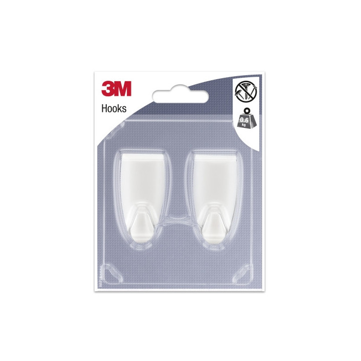 3M Pack de 2 Ganchos Adhesivos Modernos - Formato M - Soporta hasta 0.6kg - Color Blanco