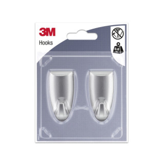 3M Pack de 2 Ganchos Adhesivos Modernos - Formato M - Soporta hasta 0.6kg - Color Gris Metalizado