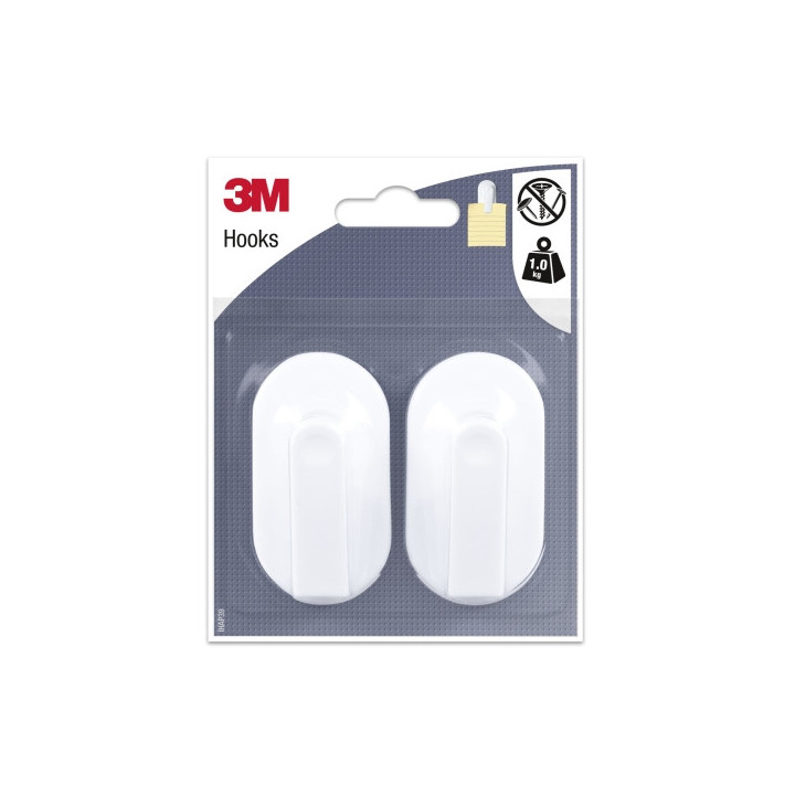 3M Pack de 2 Ganchos Adhesivos para Notas - Soporta hasta 1kg - Color Blanco