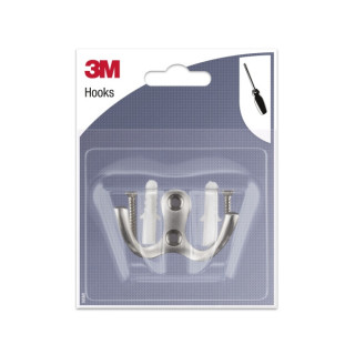 3M Gancho Doble para Atornillar de Metal - Color Gris Metalizado