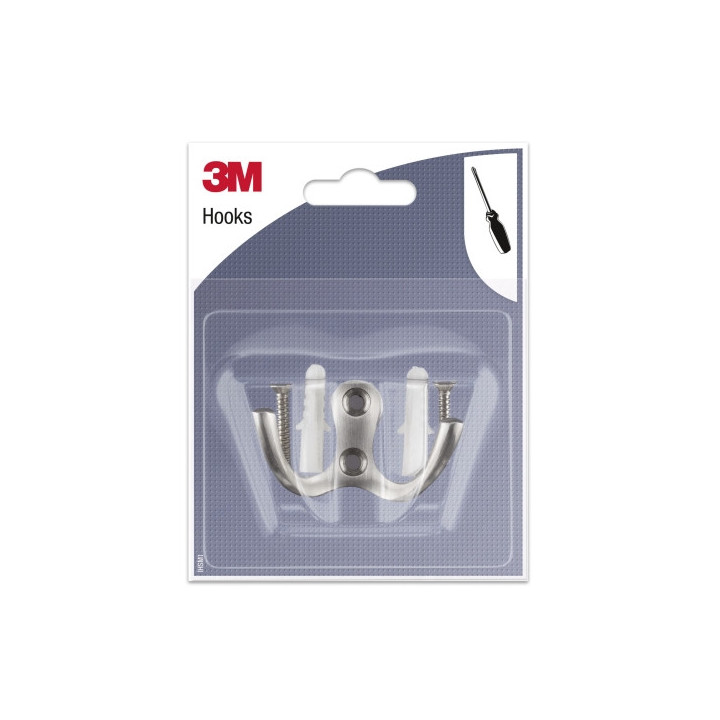 3M Gancho Doble para Atornillar de Metal - Color Gris Metalizado