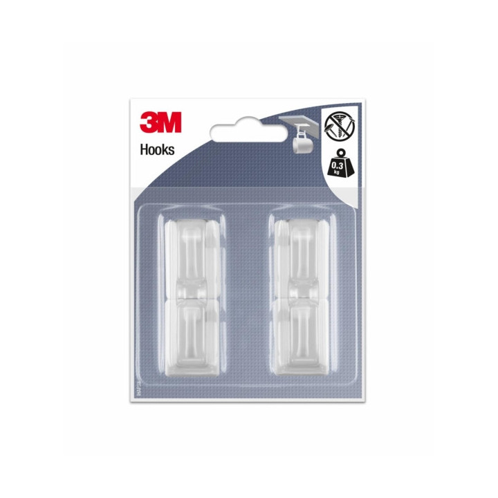 3M Pack de 4 Ganchos Adhesivos para Tazas - Soporta hasta 0.3kg - Color Transparente