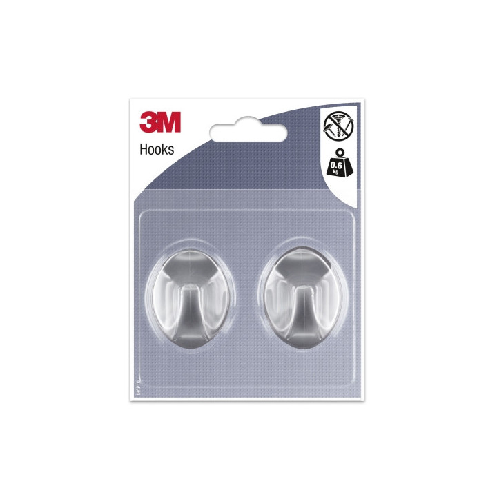 3M Pack de 2 Ganchos Adhesivos Ovalados - Formato M - Soporta hasta 0.6kg - Color Gris Metalizado