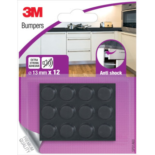 3M Pack de 12 Almohadillas Adhesivas Antichoque - 13mm de Diametro - Color Negro