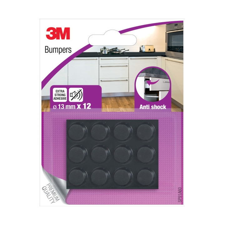 3M Pack de 12 Almohadillas Adhesivas Antichoque - 13mm de Diametro - Color Negro