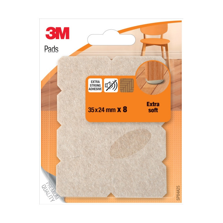 3M Pack de 8 Almohadillas de Fieltro - Extra Suaves - 35x24mm - Color Beige