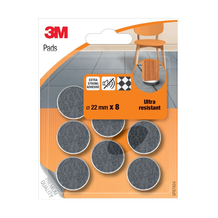 3M Pack de 8 Fieltros Adhesivos - 22mm de Diametro - Ultra Resistentes - Color Blanco y Gris