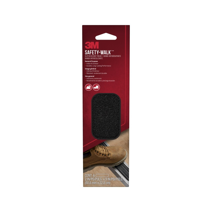3M Safety-Walk Pack de 6 Tiras Adhesivas Antideslizantes - Uso en Interior y Exterior - 50.8mm x 228m - Color Negro