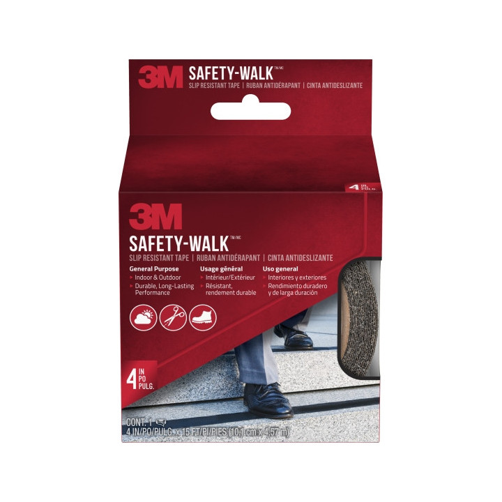 3M Safety-Walk Cinta Adhesiva Antideslizante - Uso en Interior y Exterior - 101mm x 4.57m - Color Negro