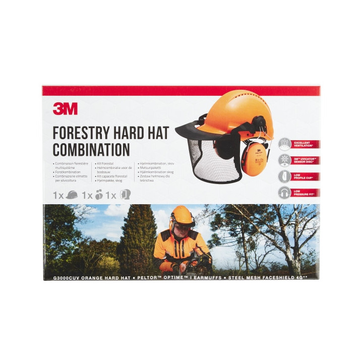 3M Pack Forestal de Seguridad para Cabeza - Casco Protector - Orejeras Auditivas - Pantalla Facial de Malla de Acero - Color Na