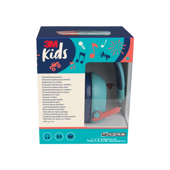 3M Orejeras Auditivas Infantiles - SNR 30dB - Diadema Flexible - Ajustable - Color Turquesa