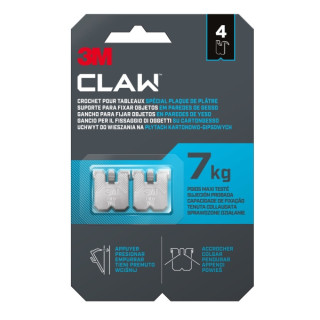3M Claw Pack de 4 Ganchos de Metal para Paredes de Yeso - Soporta hasta 7kg - Color Gris/Titanio