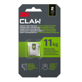 3M Claw Pack de 2 Ganchos de Metal para Paredes de Yeso - Soporta hasta 11kg - Color Gris/Titanio
