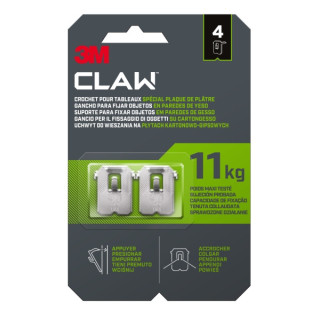 3M Claw Pack de 4 Ganchos de Metal para Paredes de Yeso - Soporta hasta 11kg - Color Gris/Titanio