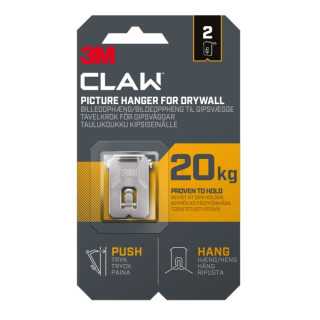 3M Claw Pack de 2 Ganchos de Metal para Paredes de Yeso - Soporta hasta 20 kg - Color Gris/Titanio