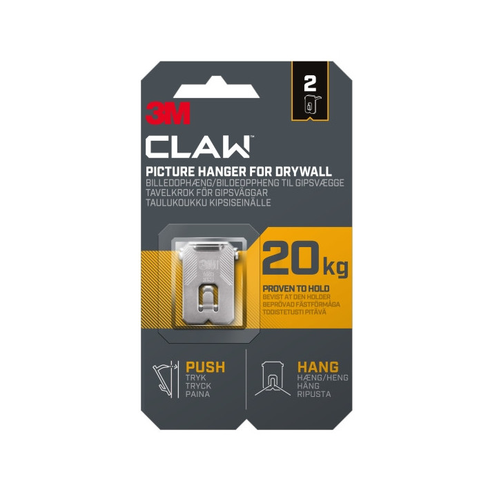 3M Claw Pack de 2 Ganchos de Metal para Paredes de Yeso - Soporta hasta 20 kg - Color Gris/Titanio