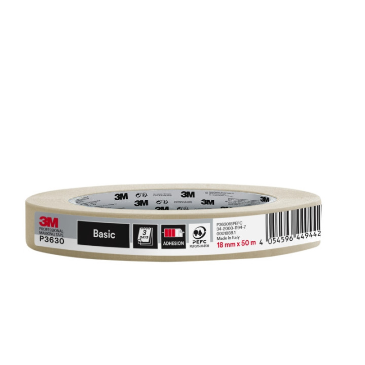 3M Cinta de Enmascarar Profesional - 18mm x 50m - 70% PEFC - Color Blanco