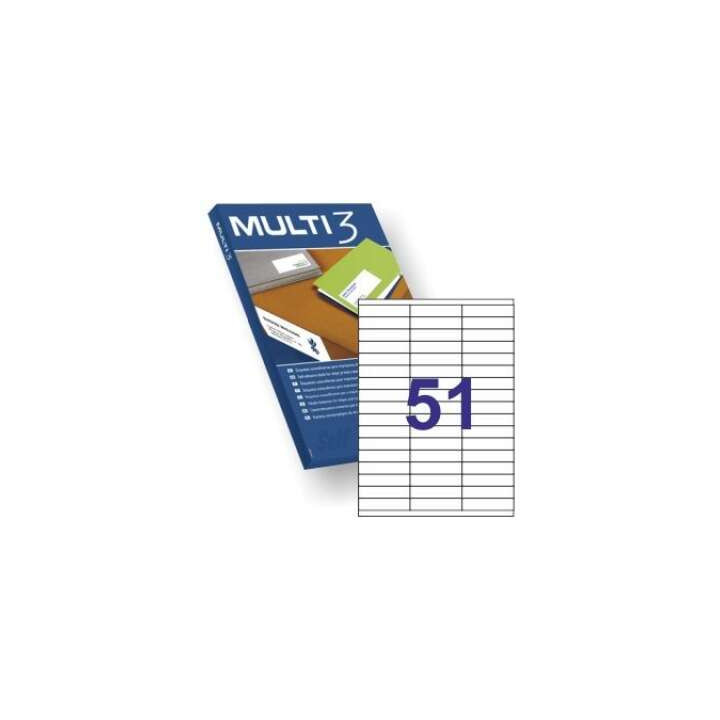 Multi3 Pack de 5100 Etiquetas Blancas Tamaño 70x16.9mm - 100 Hojas x 51 Etiquetas - Aptas para Imprimir Laser y Tinta