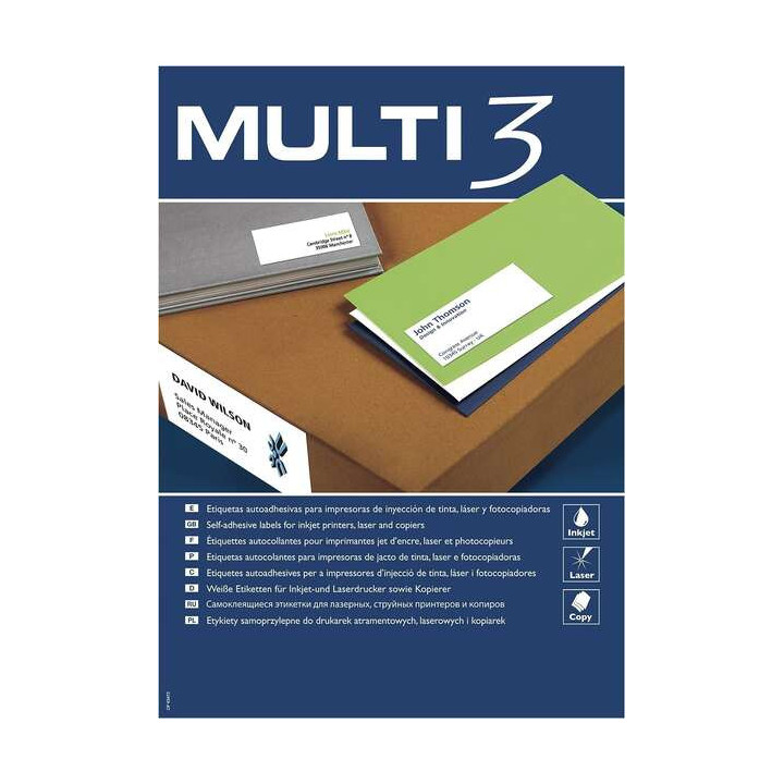 Multi3 Pack de 2700 Etiquetas Blancas Tamaño 70x30mm - 100 Hojas x 27 Etiquetas - Aptas para Imprimir
